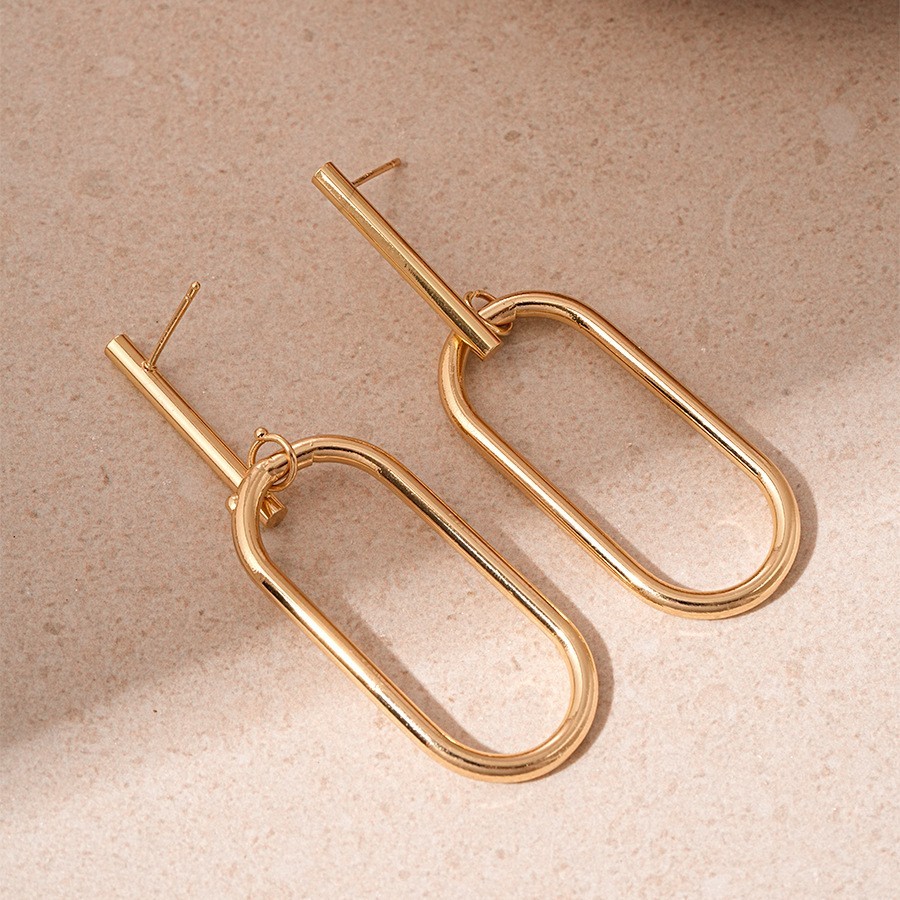 Simple Oval Hoop Hanging Fashion Gold-plated Versatile Dangle Earrings