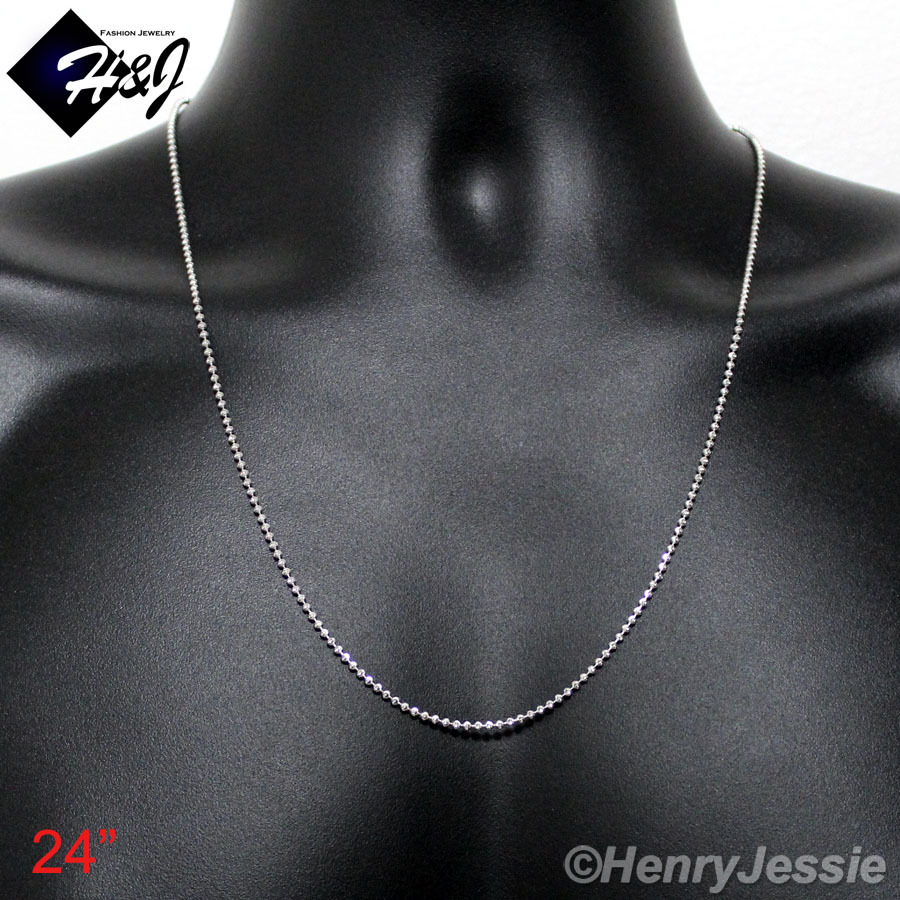 24″MEN 925 STERLING SILVER 2MM BEADED CHAIN CUBIC ZIRCONIA 3D CORSS PENDANT*S134