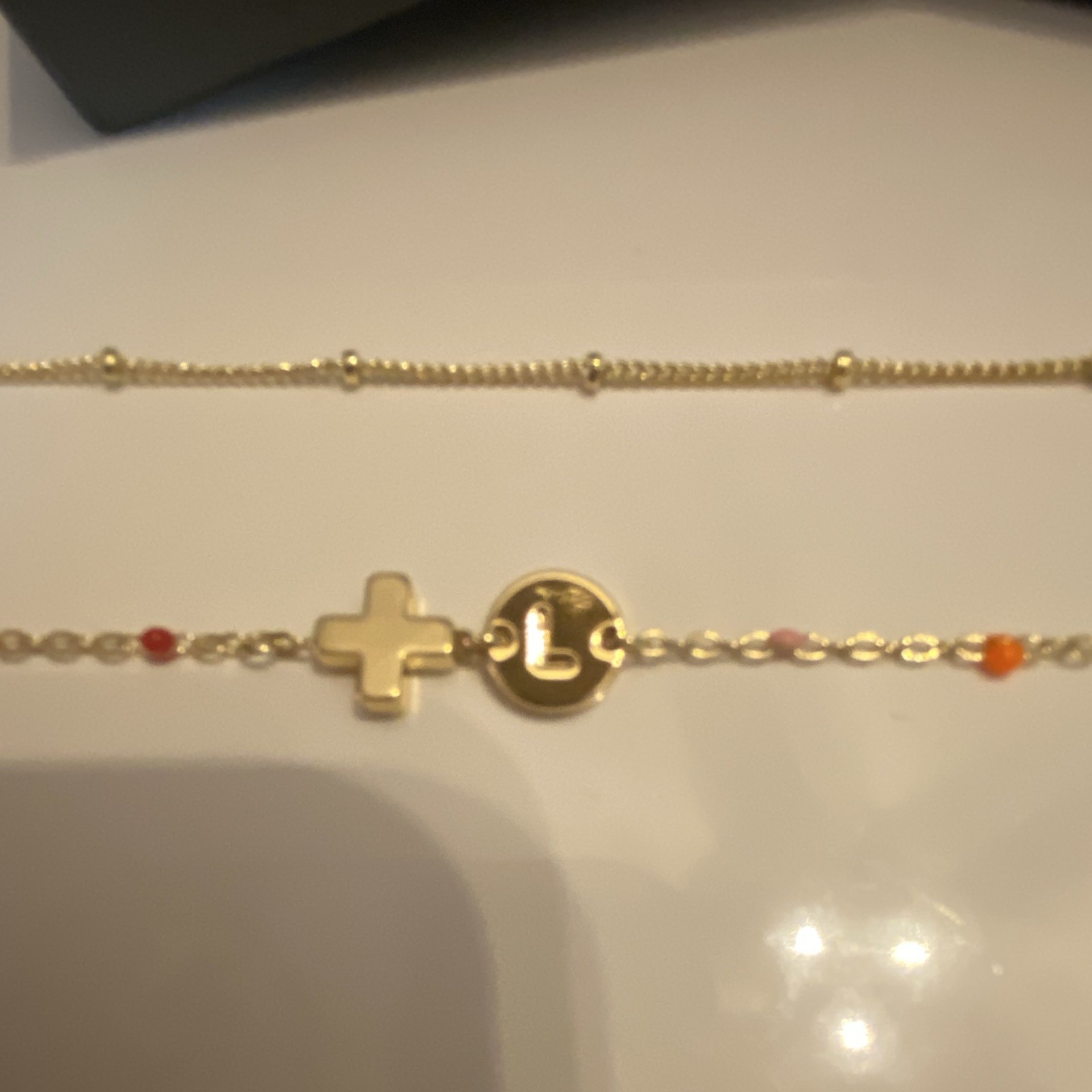 MOOHAM Gold Tone Adjustable Chain Bracelet Cross Charm Multicolor Beads