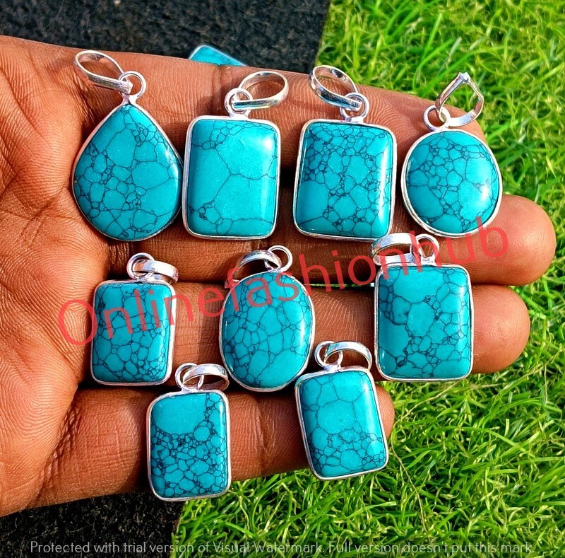 Santa Rosa Turquoise Gemstone Handmade Pendants Lot 925 Sterling Silver Plated