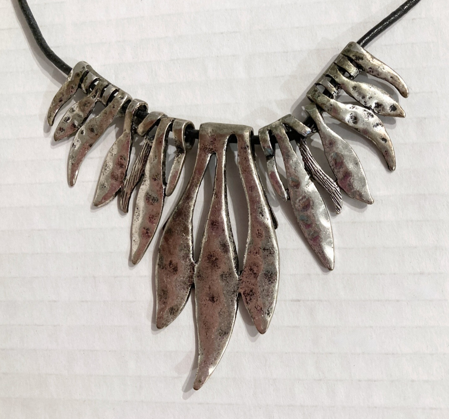 Retro Brutalist Bib Necklace Boho Silver Tone Fun Summer Hippie Pendant Festival