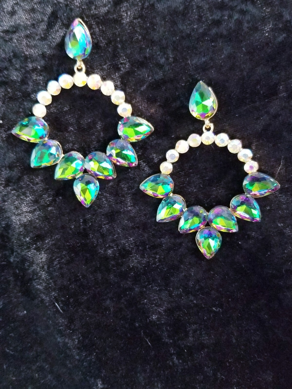 Color-shift Drop Dangle Chandelier Rhinestone Crystal Pageant Prom Earrings 2.9″