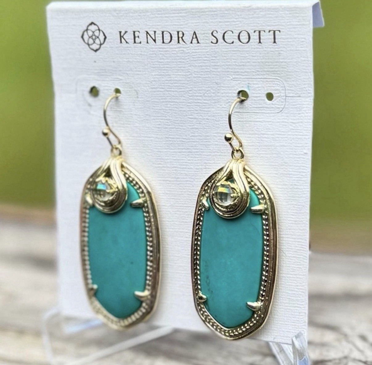 Kendra Scott Porter Earrings Turquoise Magnesite Gold Vintage Retired Statement