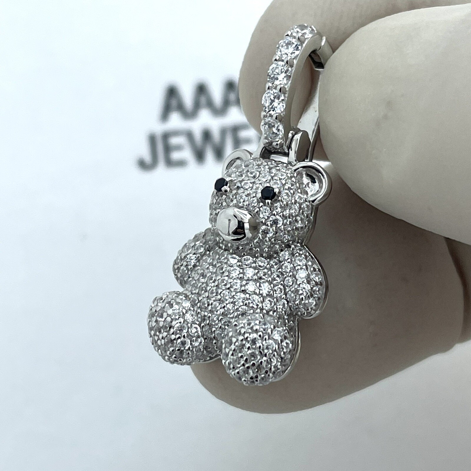 925 Solid Sterling silver Cubic Zirconia Teddy Bear Pendant