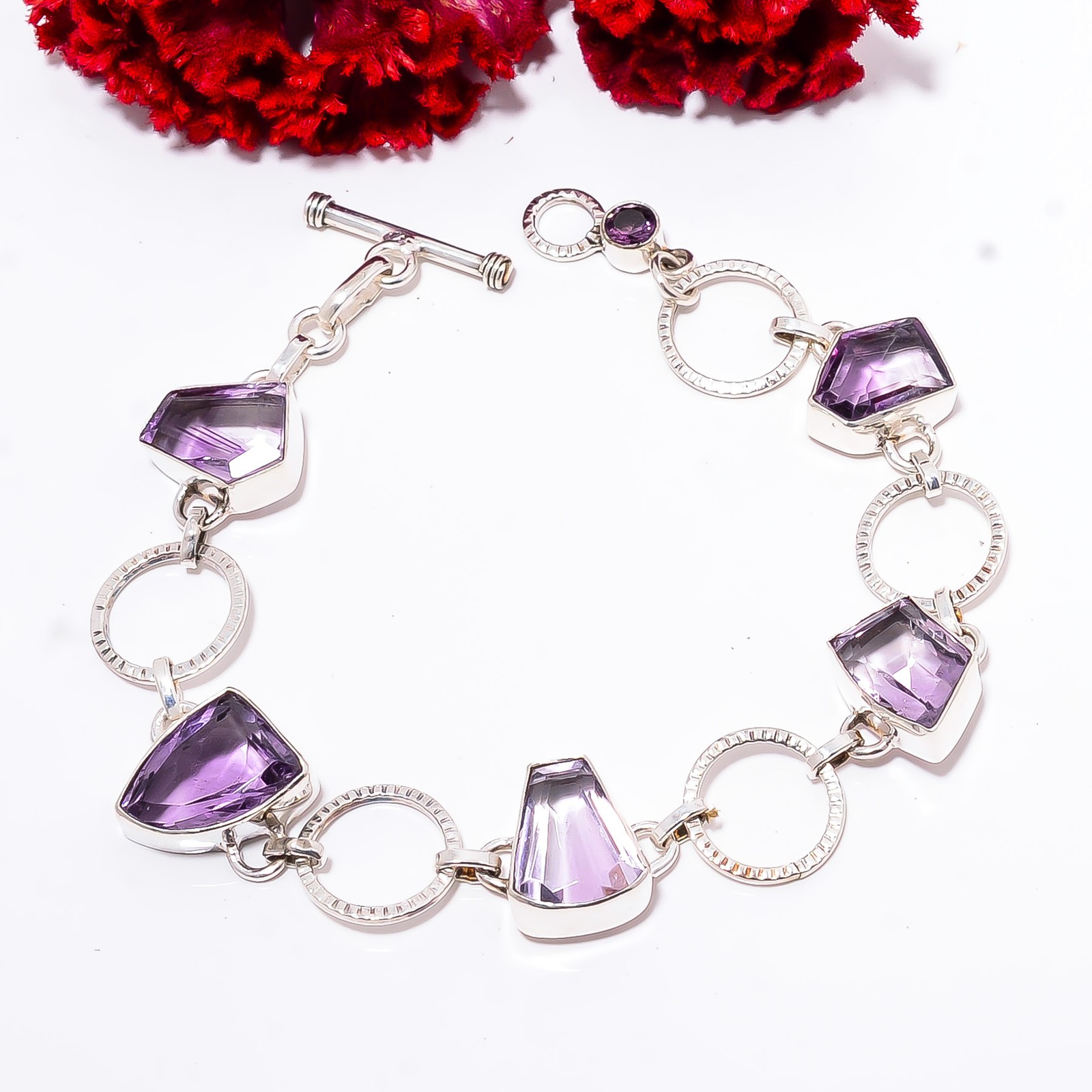Purple Amethyst – Brazil 925 Sterling Silver Bracelet Adjustable 7-7.99″ B8