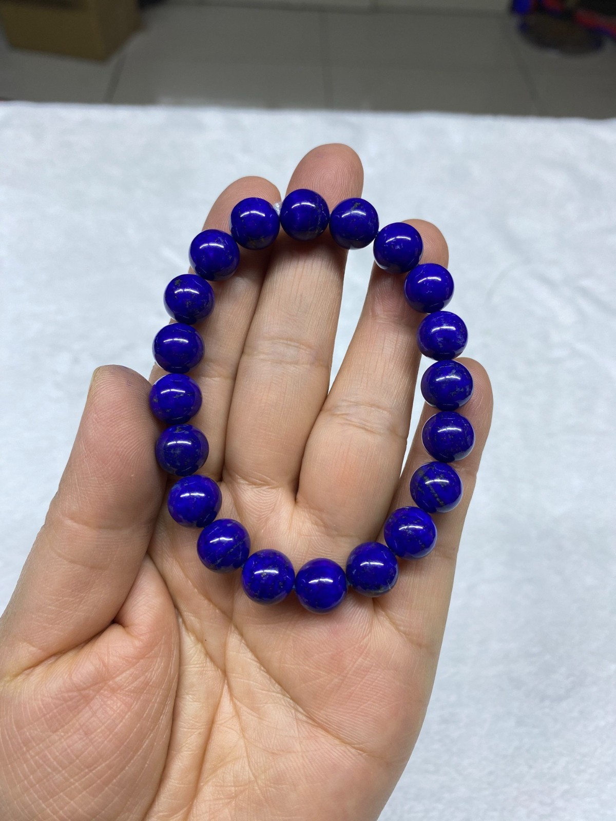9.8mm Natural Blue Lapis Lazuli Gemstone Stretch Beads Bracelet