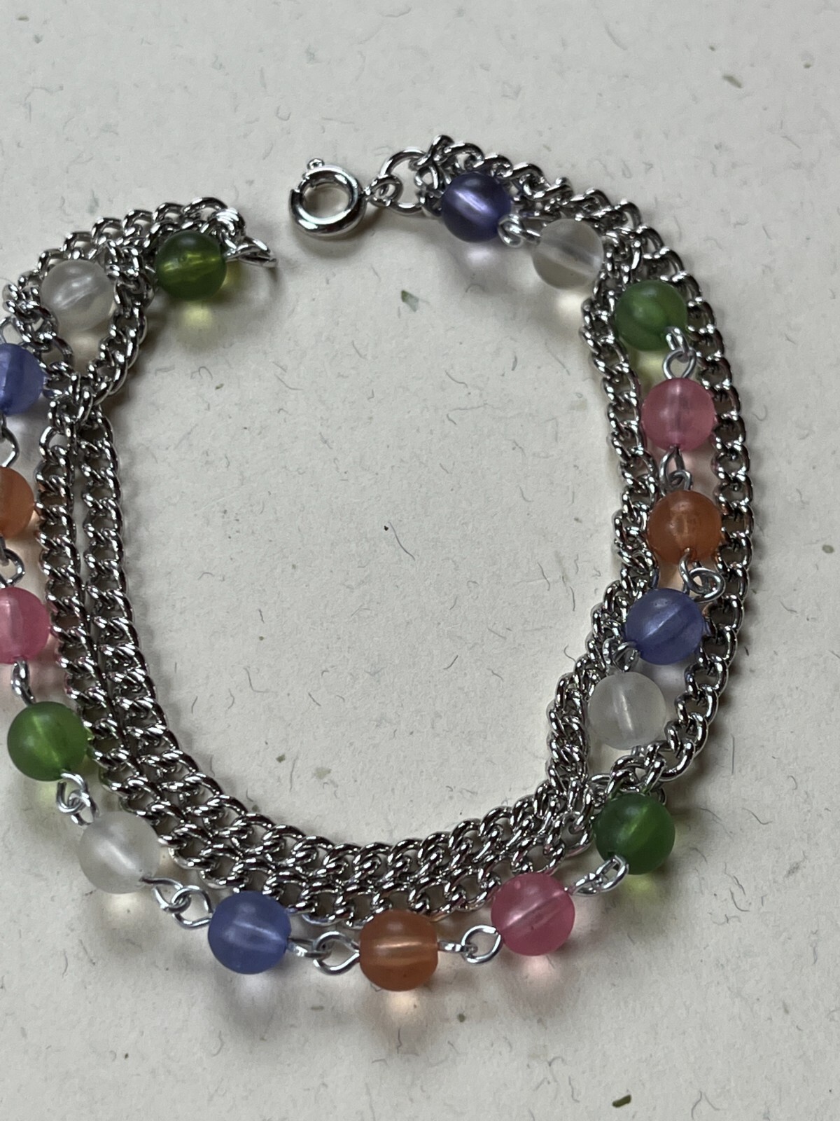 Triplestrand Silvertone Chain w White Green Pink Purple Orange Frosted Black Bea