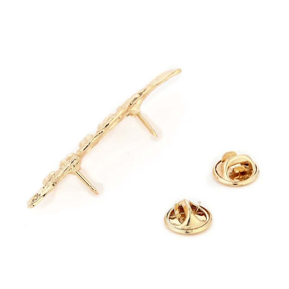 1 Pair Golden Alloy Tree Branch Shape Brooch for Women Men Suit Shirt Collar.