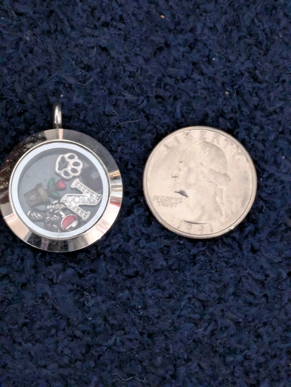 Origami Owl Silver Pendant: Letter N Paw Print Wine Glass Red Stone Flower Angel