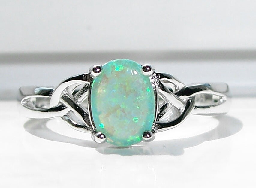 Oval Green Fire Opal Lab Created Ring 925 Sterling Silver Women’s Sizes 3-13