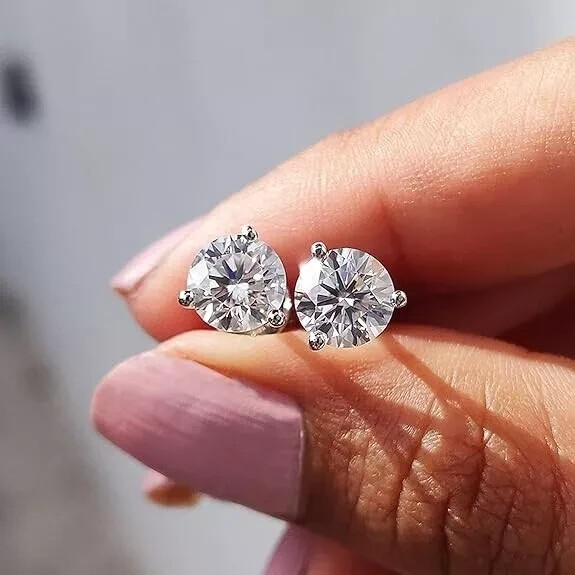 2 Ct Round Cut Simulated Diamond Solitaire Stud Earrings 14K White Gold Plated