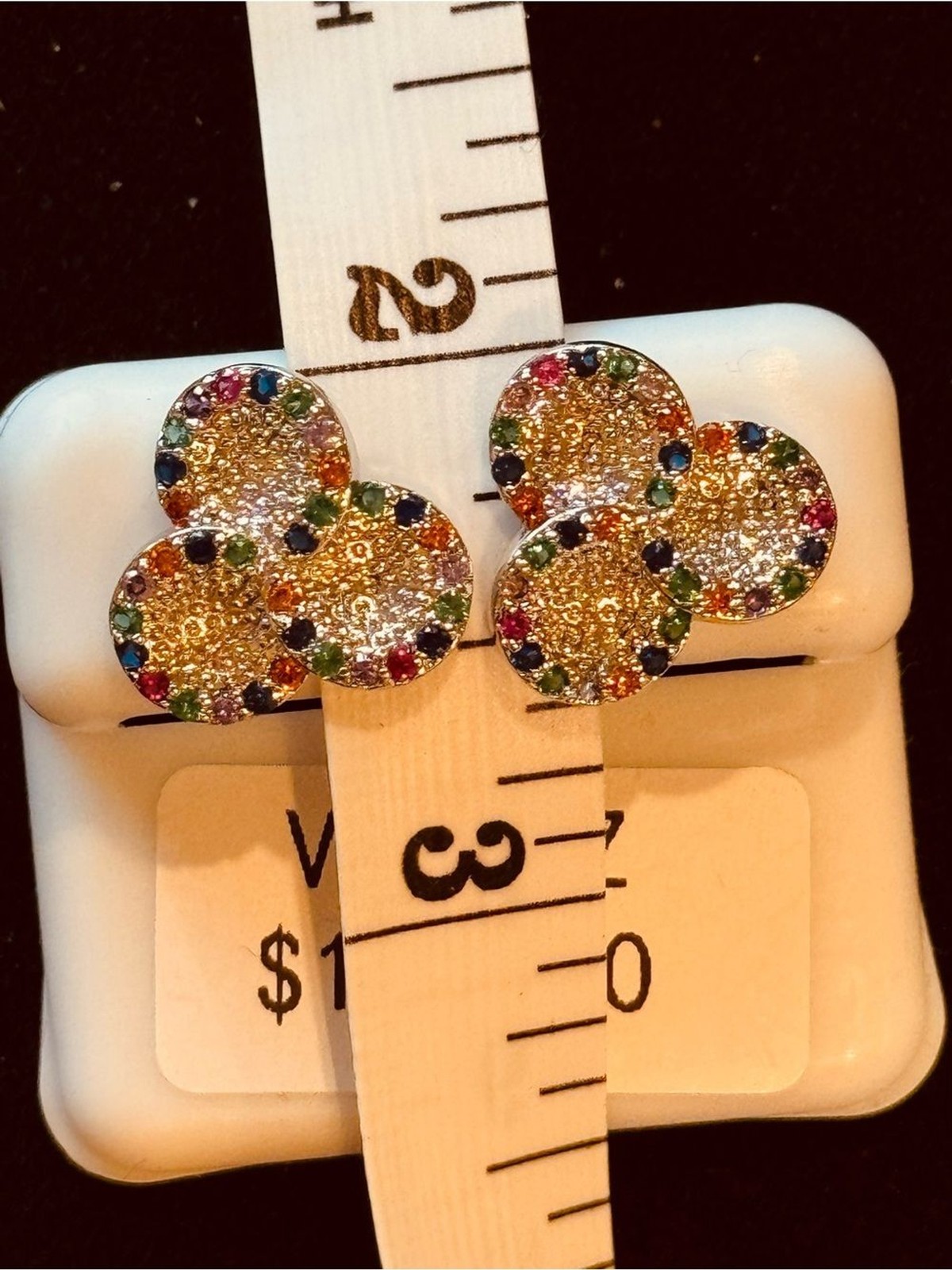 Multi Color VVS CZ Pavé Cluster Stud Earrings NWT Rainbow Stainless Steel
