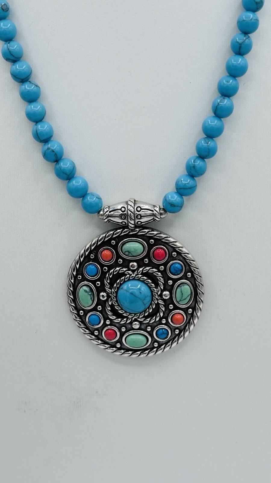 Brighton Loretto Mesa Turquoise Bead Medallion Necklace Colorful Pendant
