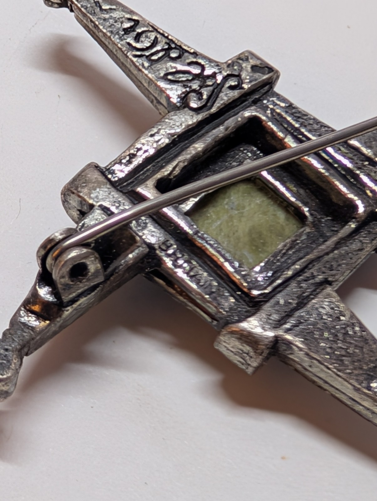 Vintage Signed Sol d’Or Irish Celtic St. Brigid’s Cross Brooch Pin Faux Connemar