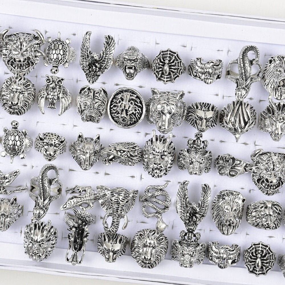 Wholesale 50pcs Punk Animal Rings Mixed Alloy Plated Vintage Unisex Jewelry Set