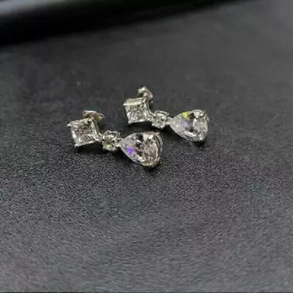 2.30Ct Pear Cut Simulated Diamond Drop Dangle Earring In 14k White Gold Plated