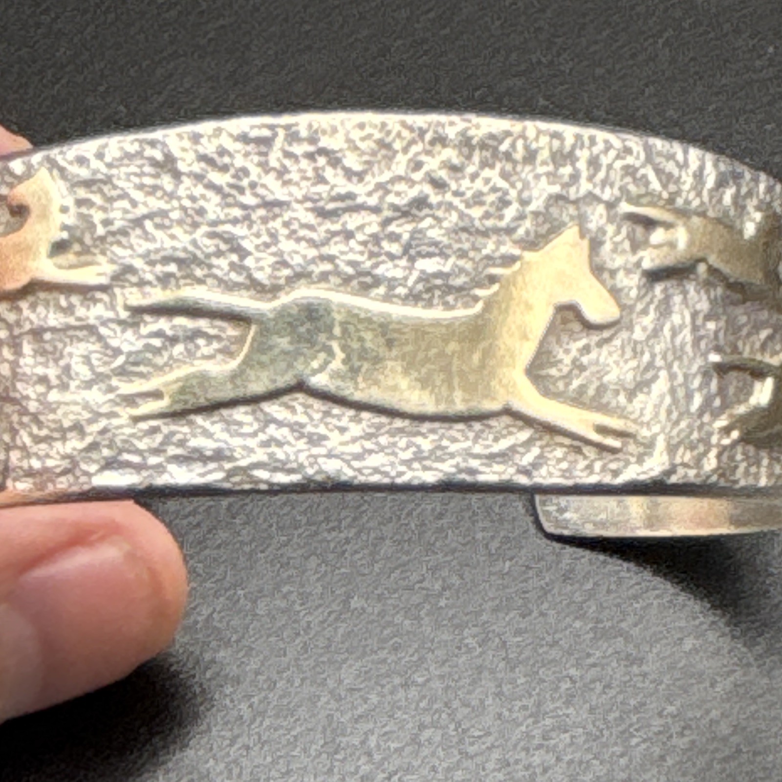 Paul Sazbo Sr. Silver 925/14K Gold Accent Running Horses Cuff Bracelet 43.83g