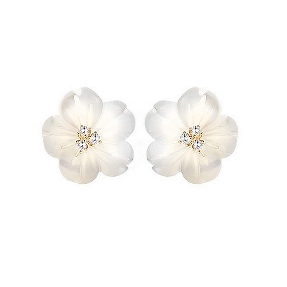 CZ Shell Pearl Flower Stud Earrings for Women Girls 925 10 millimeters, Gold