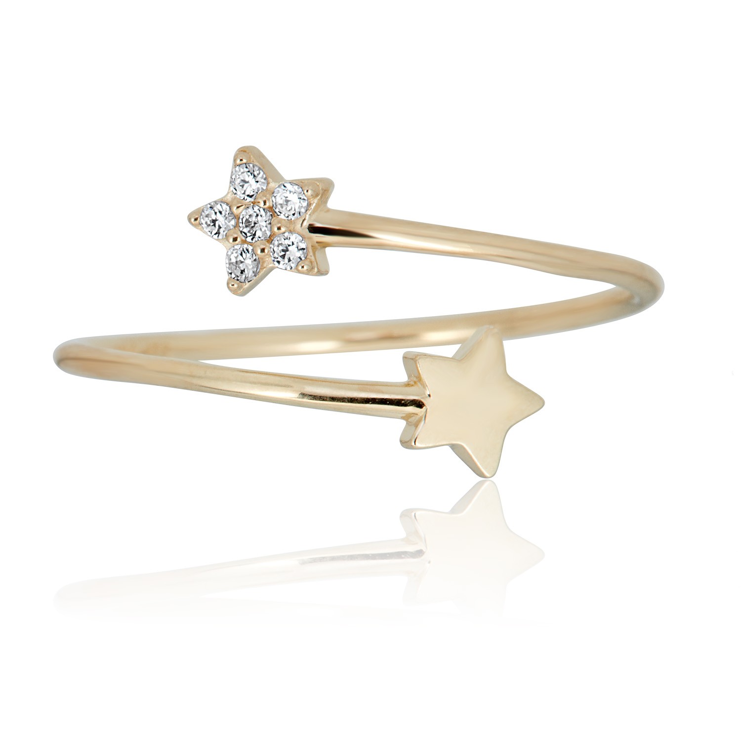 AVORA 10K Yellow Gold Cubic Zirconia CZ Double Bypass Star Fashion Ring