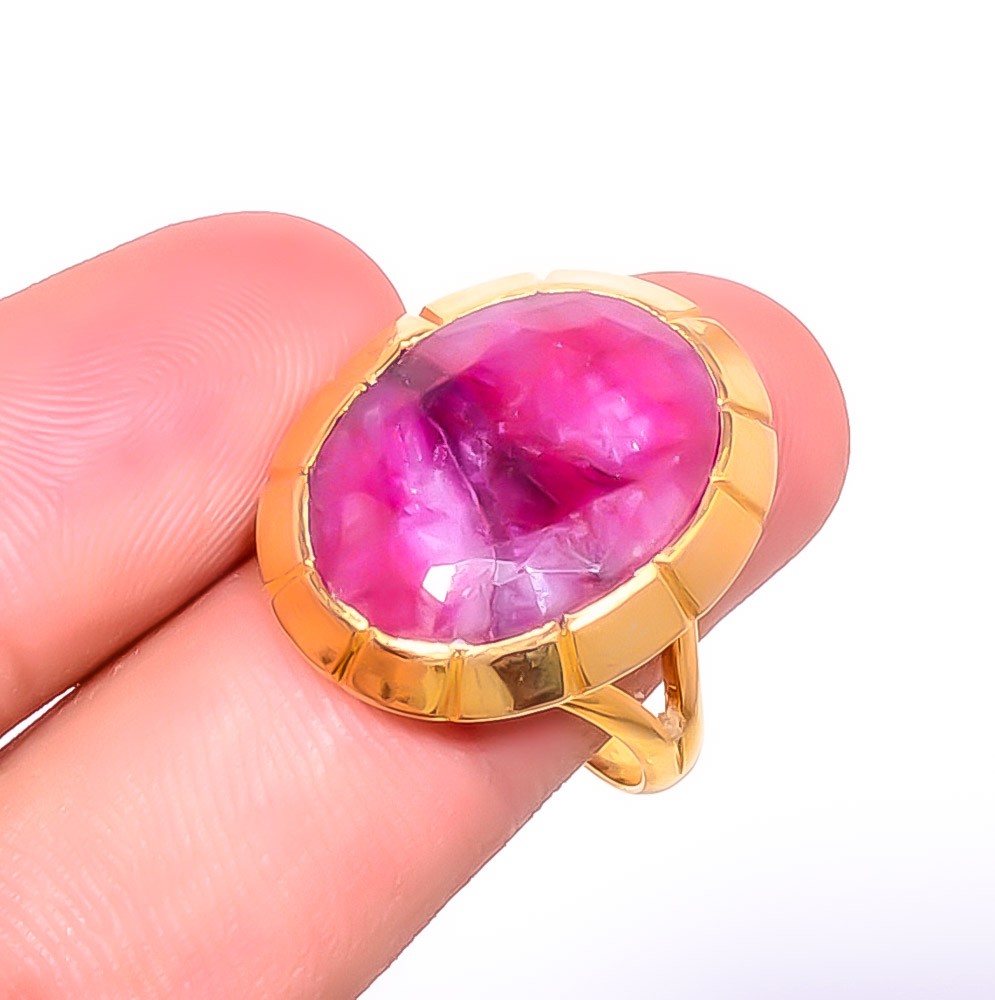 Ruby (Lab-Created) Gemstone 18k Yellow Gold Plated Ring s.9.5 R7623-139