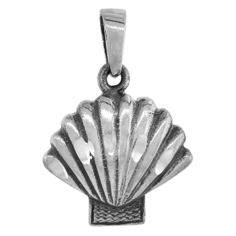 925 Sterling Silver Fan Scallop Shell Pendant 19mm Tall with 16 to 24 Inch Chain