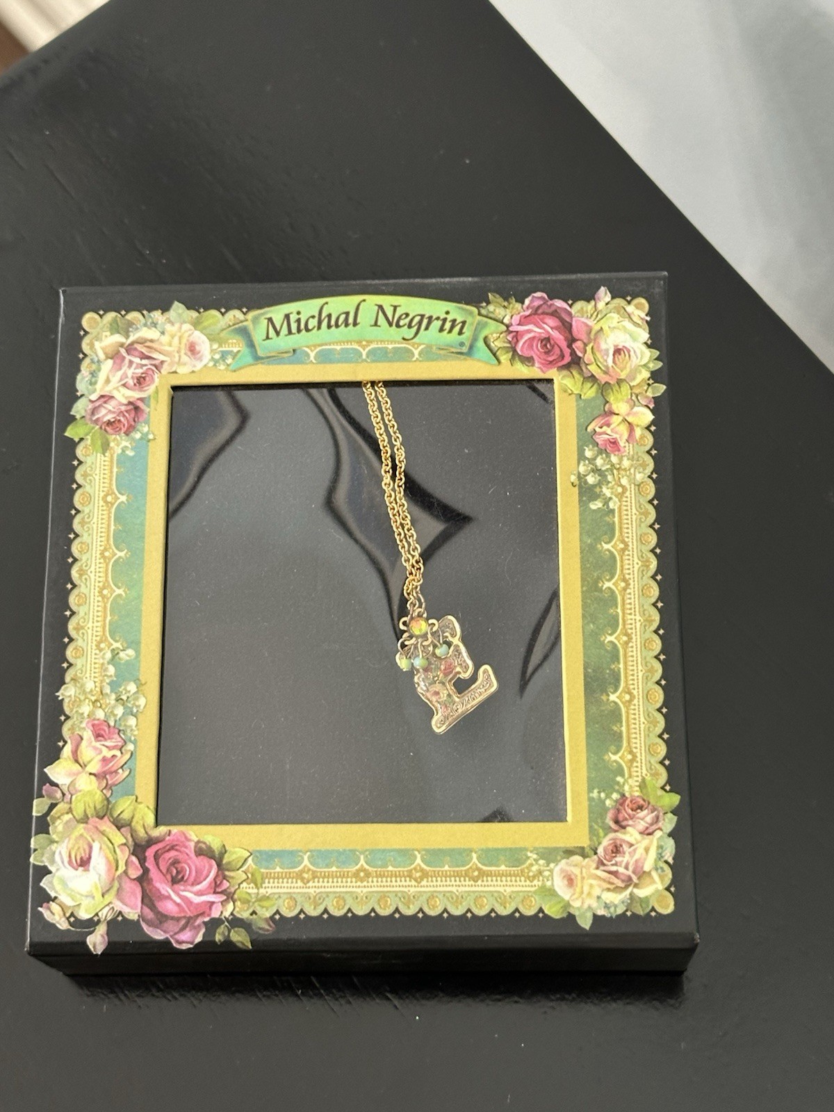 Michal Negrin Initial “E” Necklace with Original Bo