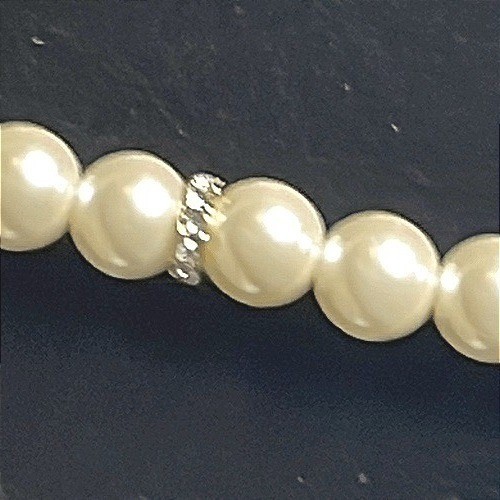 Karl Lagerfeld Classic Pearl Necklace Rhinestone Bars Silver Tone 15in + 2in Ext