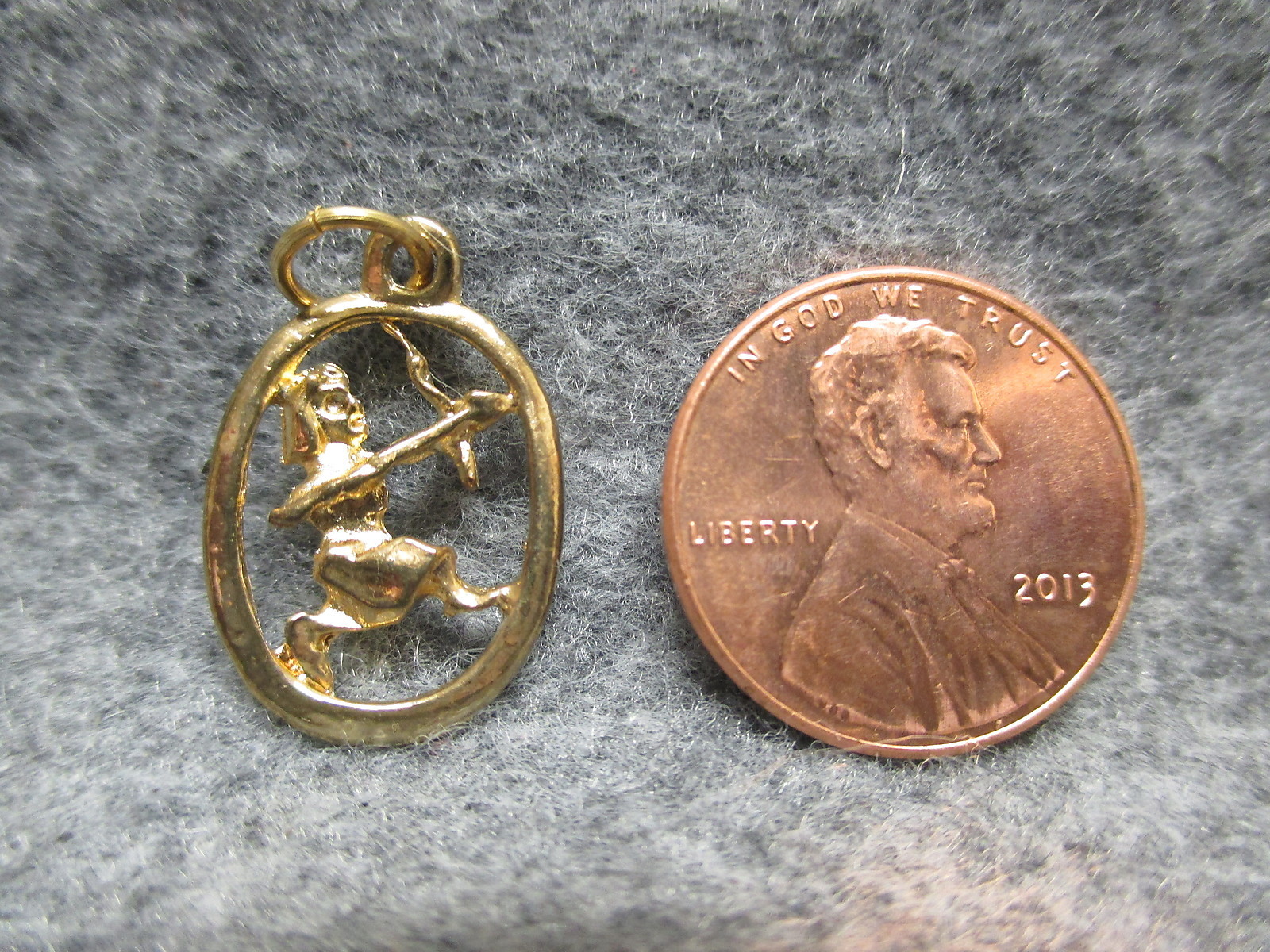 Zodiac Astrology Sagittarius The Archer Gold Tone Oval Pendant Charm w/Jump Ring