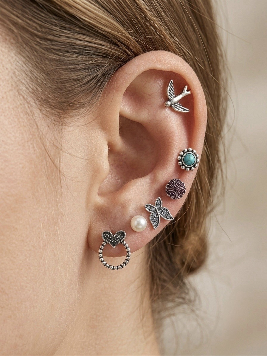 Alloy stud Earrings Antique silver plated