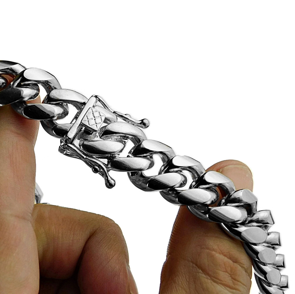 Hip Hop Stainless Steel 10mm 8.5″, 18″, 20″, 24″ Luxury Snap Lock Cuban Necklace