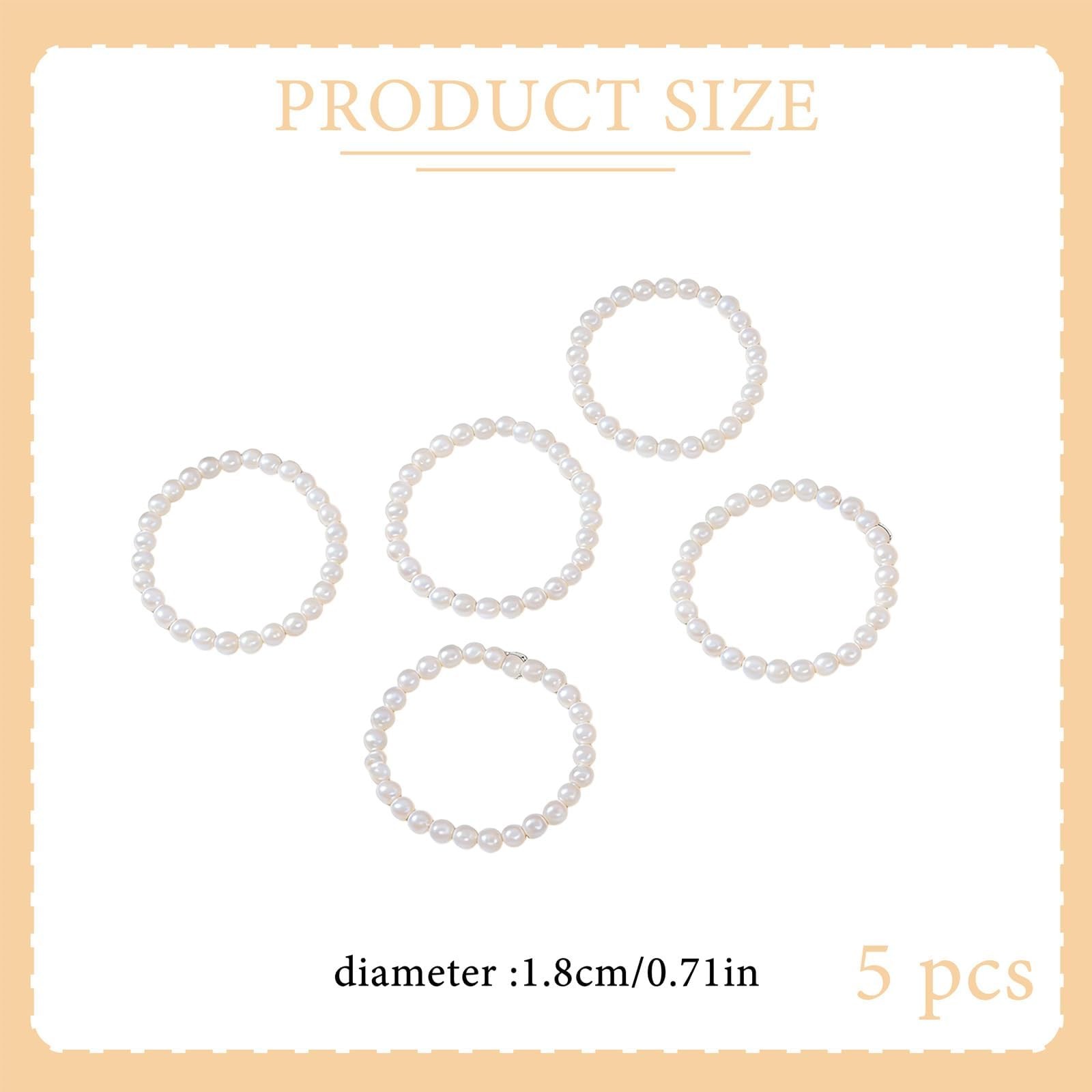 5 Pcs Faux Pearl Stretch Rings for , Beaded Stackable Adjustable Dainty Handm…