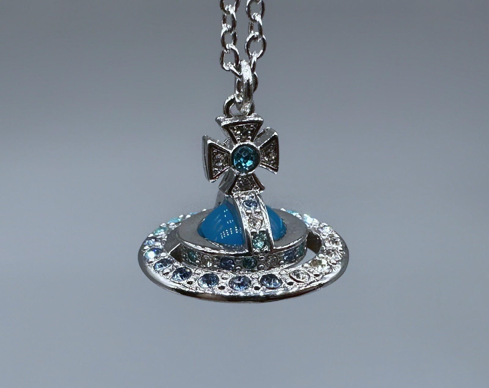 Vivienne Westwood Small Orb Necklace Rhinestone Blue Near Mint