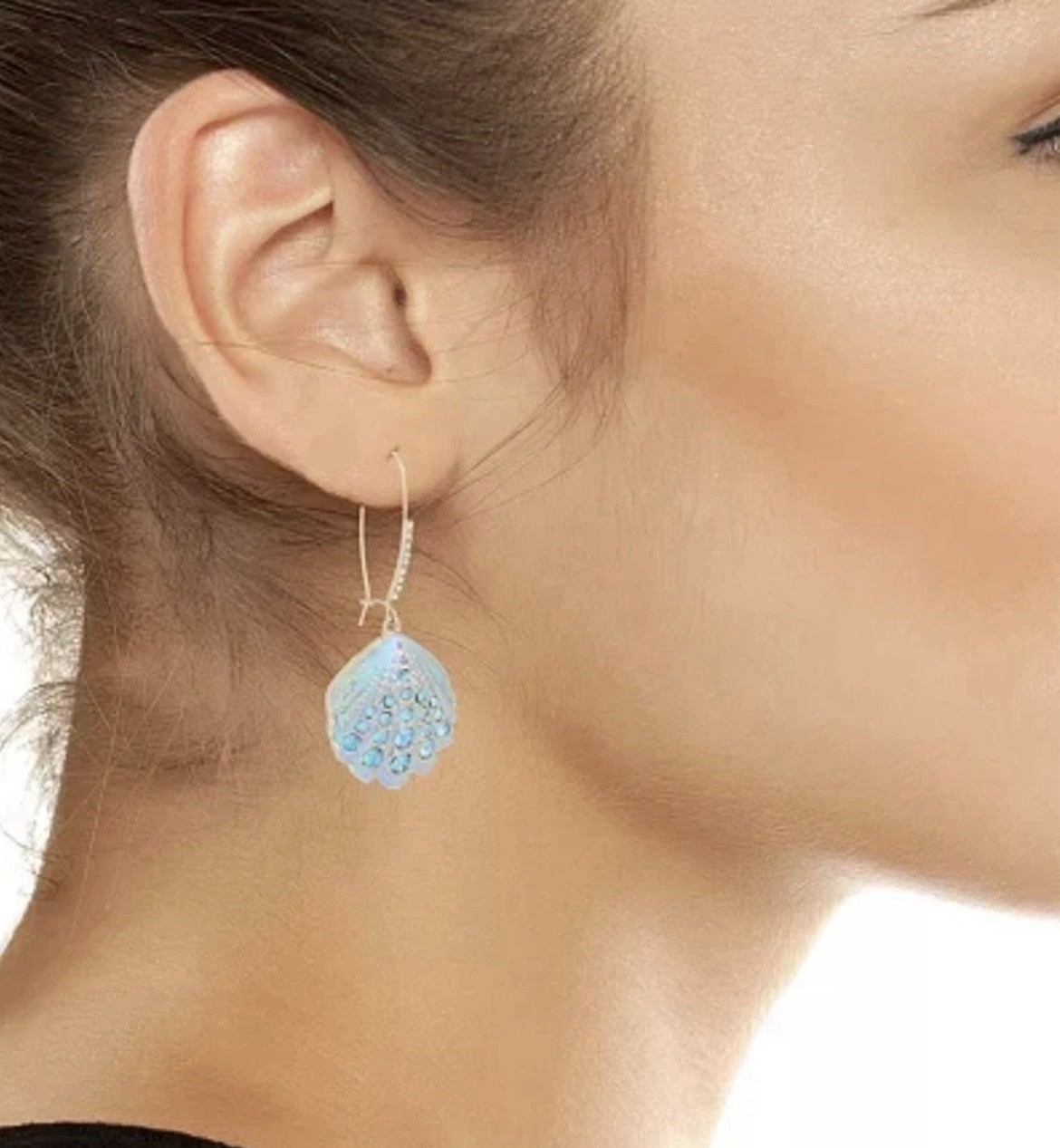 Betsey Johnson Earrings Iridescent Seashell Mermaid Drop NWT Crystal Dangle