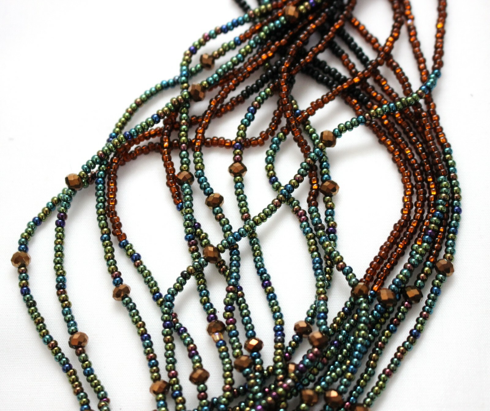 Mona Lisa Woven Glass Hand Beaded Multi-Strand Necklace Magnetic Clasp 34″ NEW
