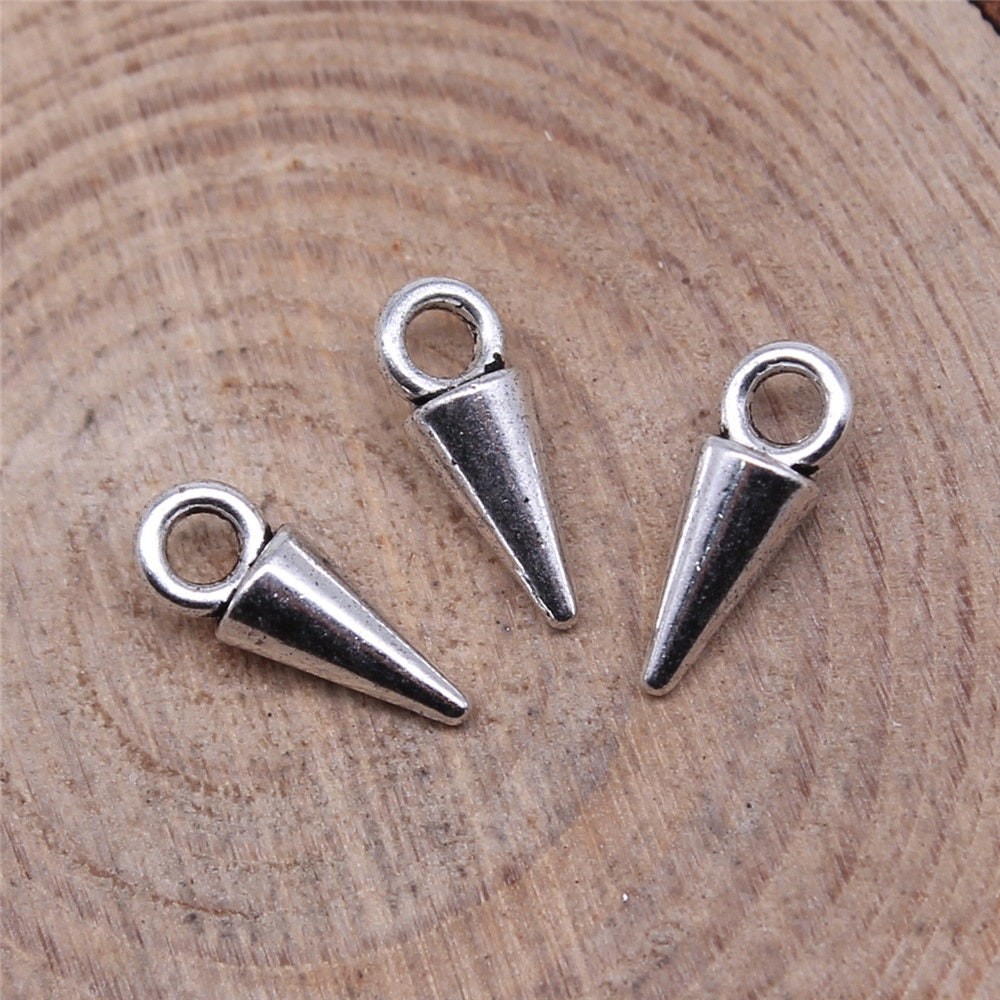 30/80PCS Small Antique Silver Tone Spike, Point Dagger Charm 4X11mm GGS31-14156