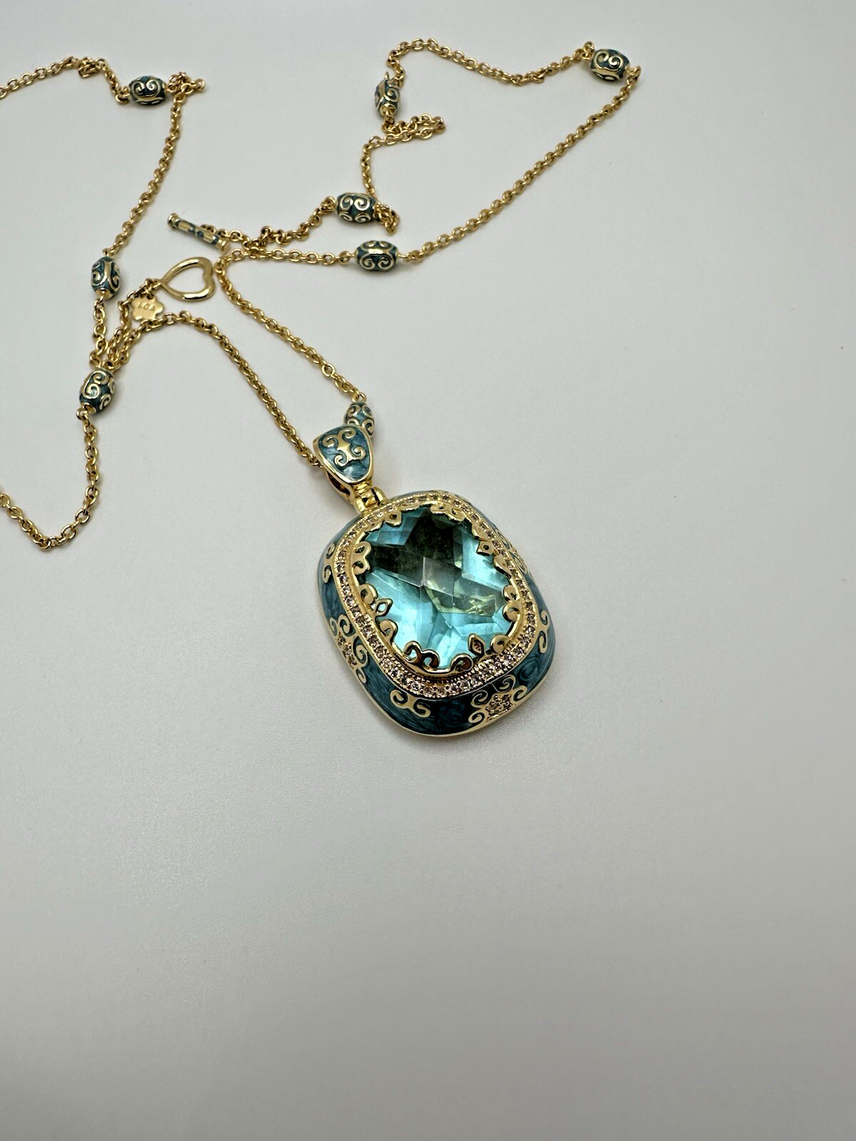 Lauren G Adams LGS Aqua Blue Enamel Moroccan 5.5cm Pendant Necklace 36” JB20