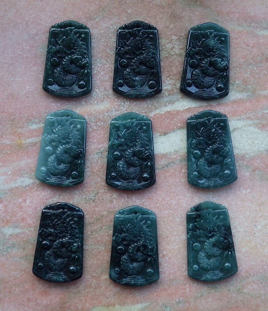 1Pcs Icy Green Burma Grade Natural A Jade jadeite Pendant Dragon Bead 龙 683097