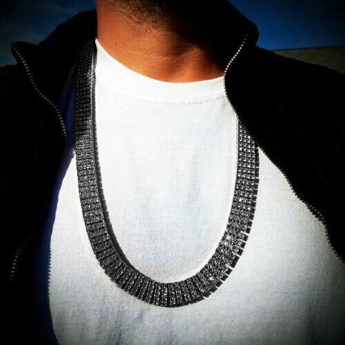 Hip Hop Style Silver PT Iced 4 Row Simulated Diamond 20″ Pharaoh Chain Necklace