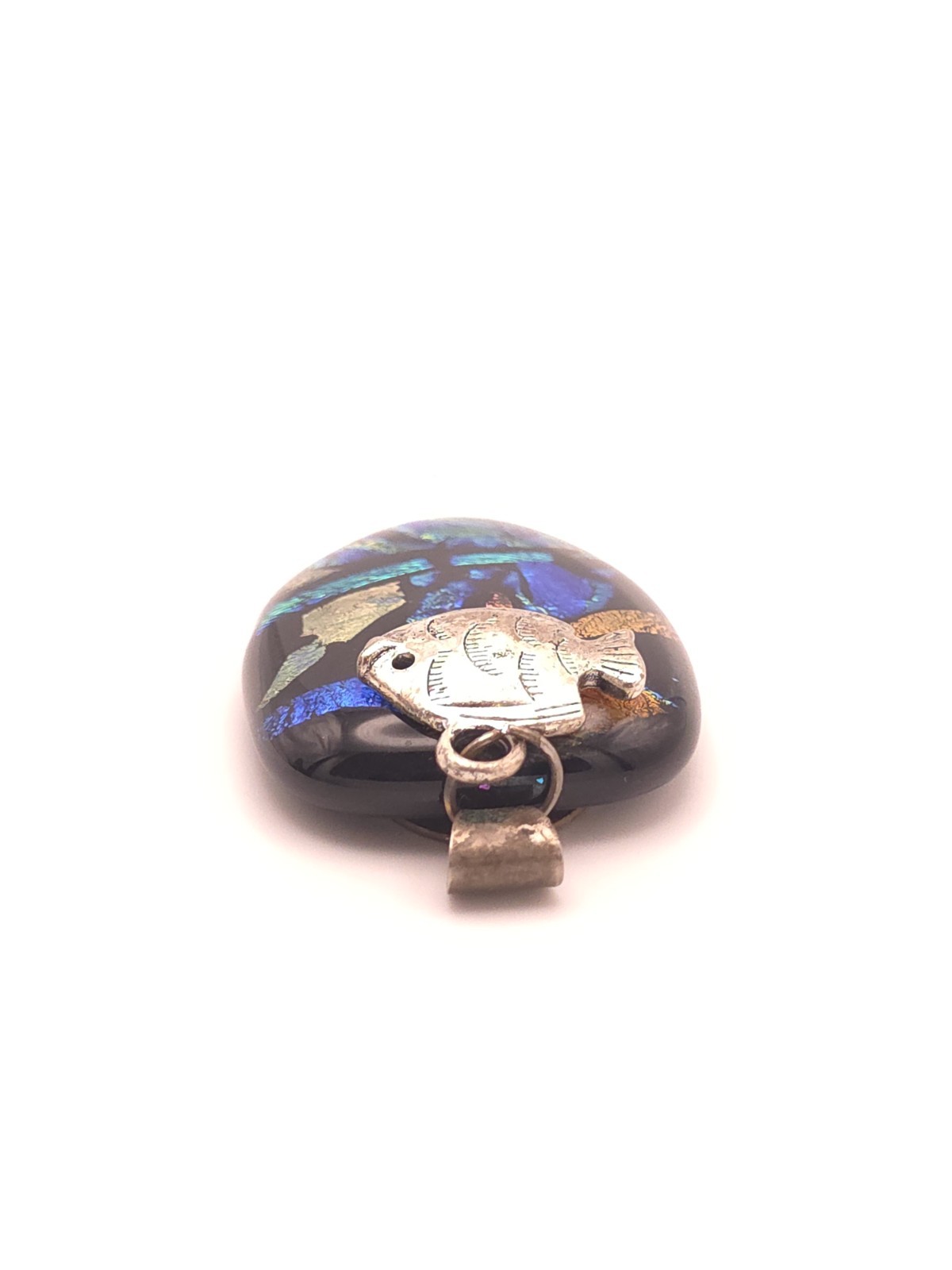 Dichroic Multicolor Glass Pendant Silver Tone Metal Fish Charm Bail
