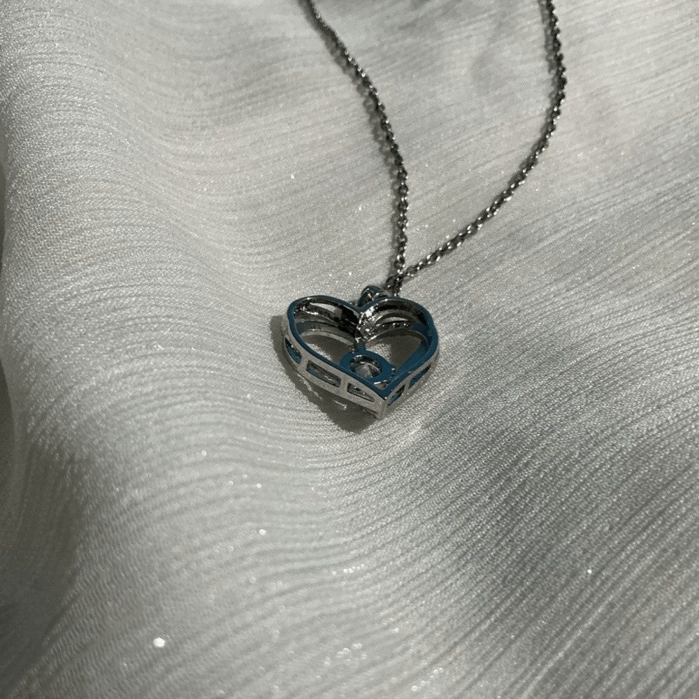 Timeless CZ Diamond Double Heart Pendant Silver Necklace!