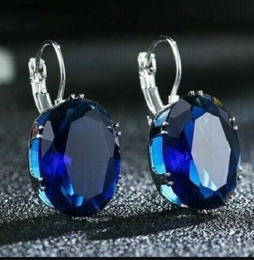 3Ct Lab Created Oval Blue Sapphire Drop & Dangle Earrings 14K White Gold Over