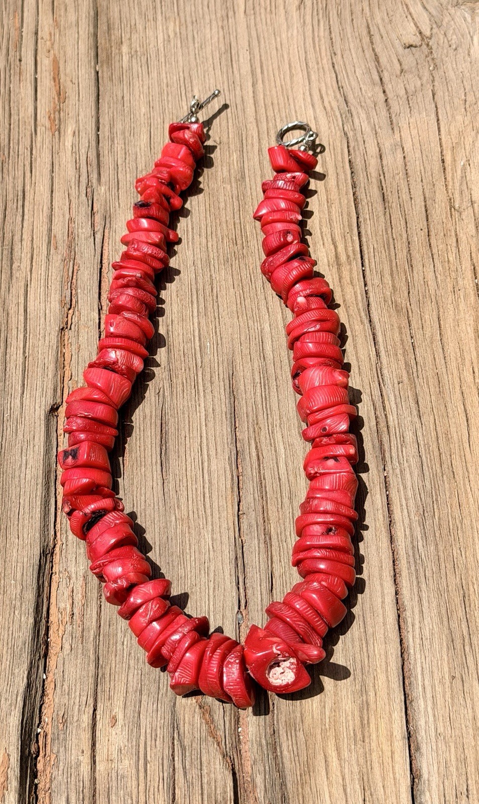 Red Dyed Chunky Branch Coral Necklace 925 Toggle Clasp 18”