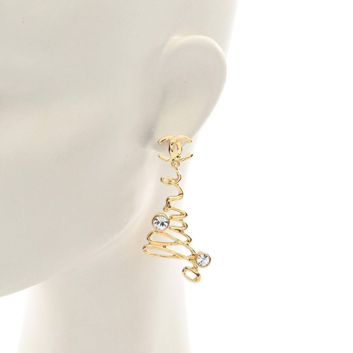 CHANEL Coco Mark Logo Enamel Rhinestone Pierced Earrings Unspecified Color Used