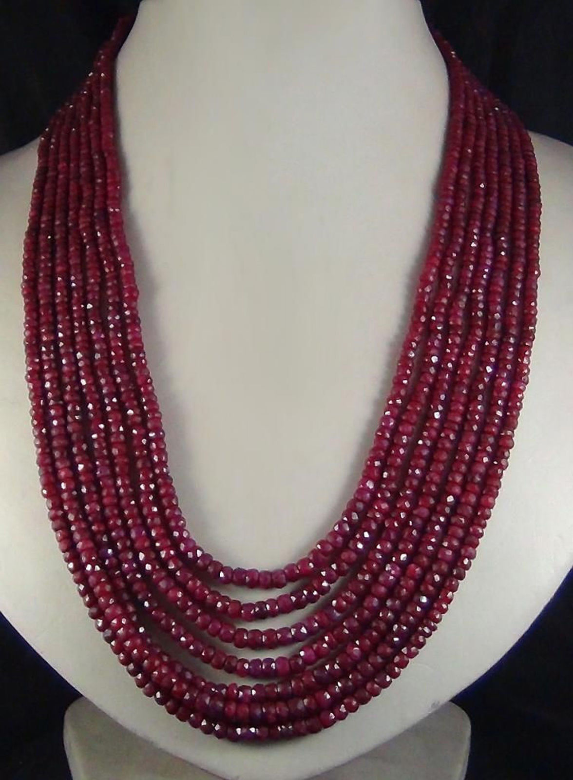 Beautiful 7 Rows Faceted 2x4mm Red Ruby Rondelle Gems Beads Necklace 17-23” AAA