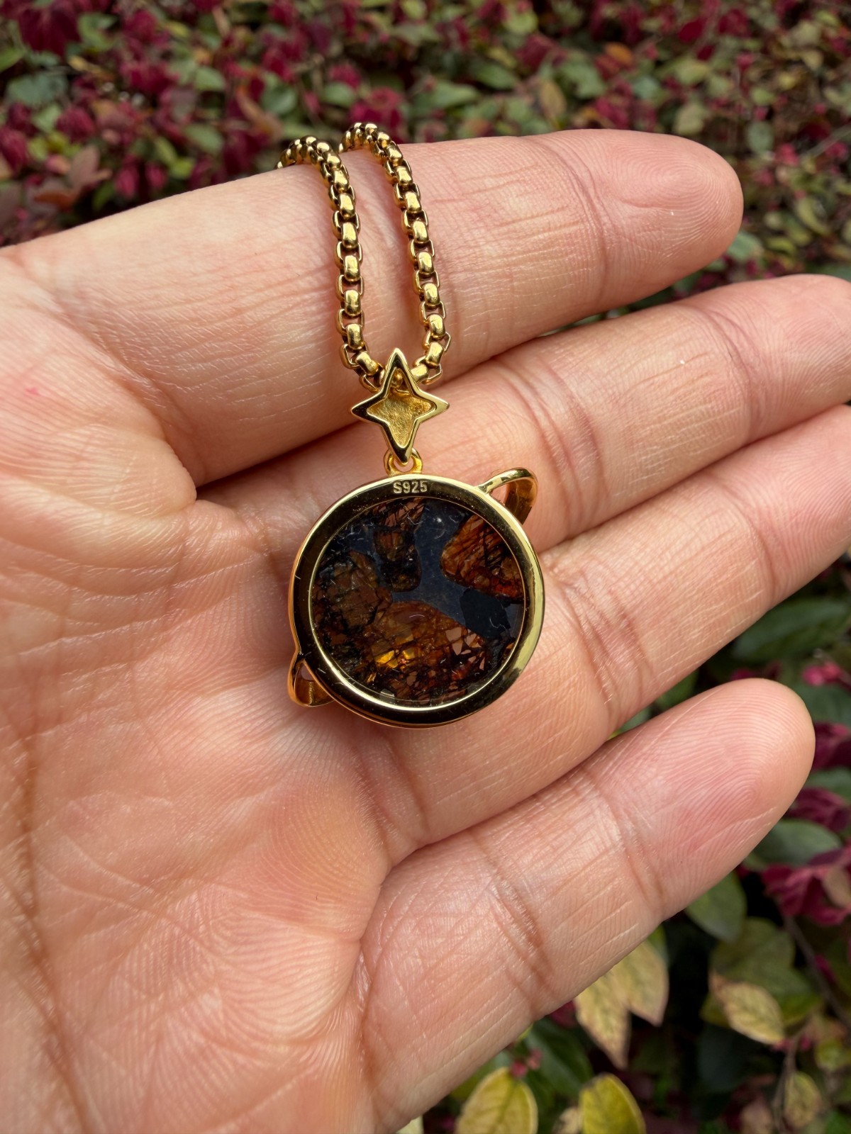 Natural Sericho Pallasite Meteorite Saturn Ring Pendant Space Gift Jewelry
