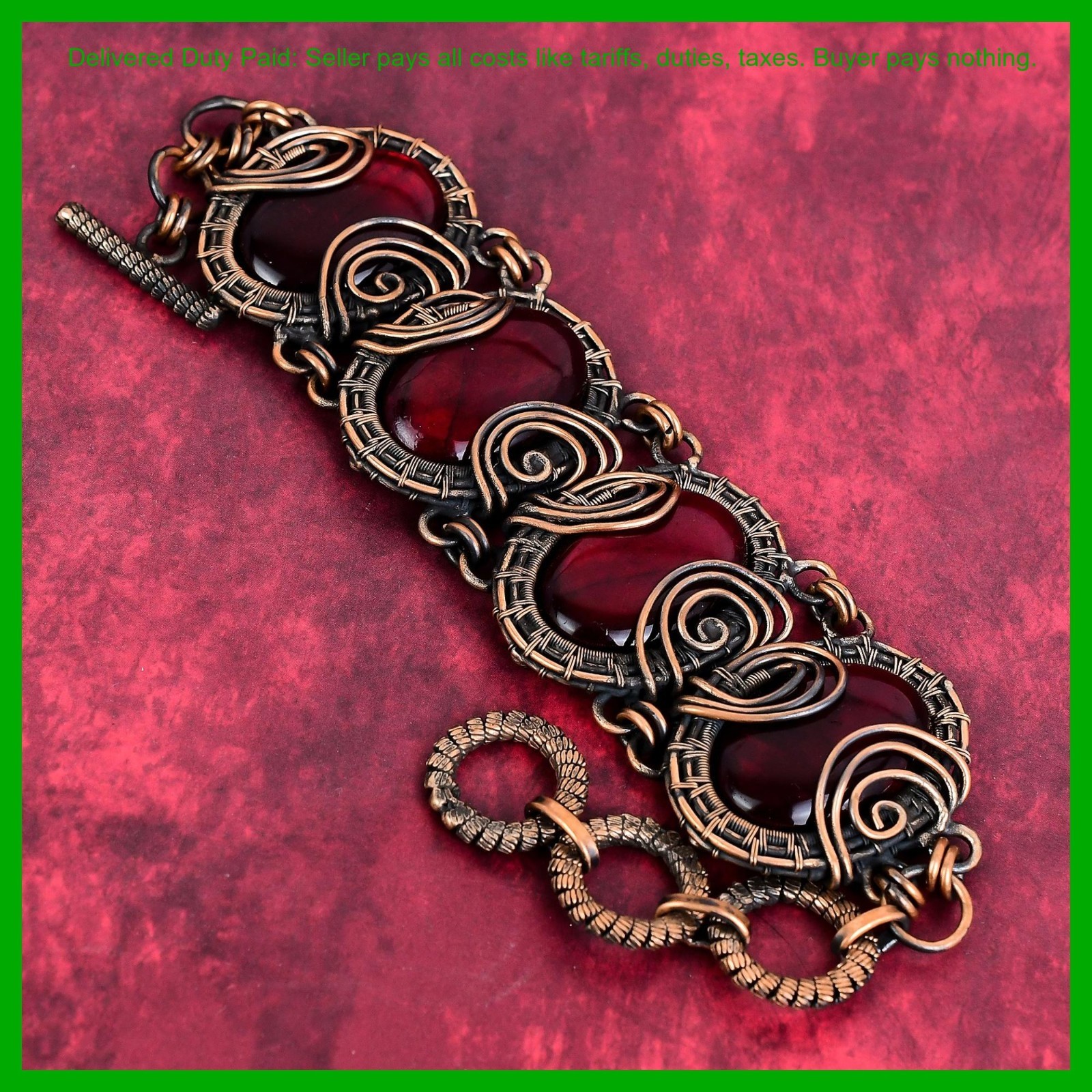 Red Fire Labradorite Gemstone Copper Chain Wedding Wire Wrapped Bracelet Jewelry