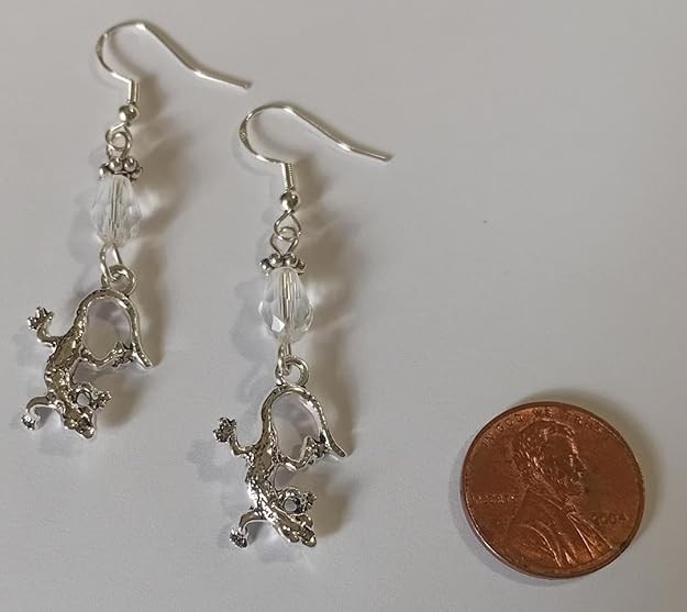 Lizard or Gecko Charm Earrings with Clear Crystal Beads, FREE SHIPPING