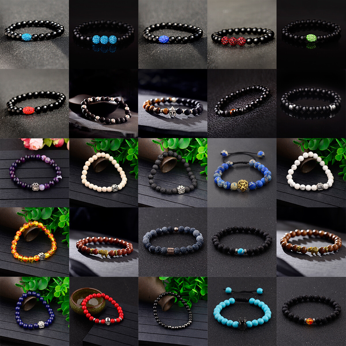 Wholesale Lots 30 Pcs Mixed Bracelets Natural Stone Stretch Women Men Bracelets