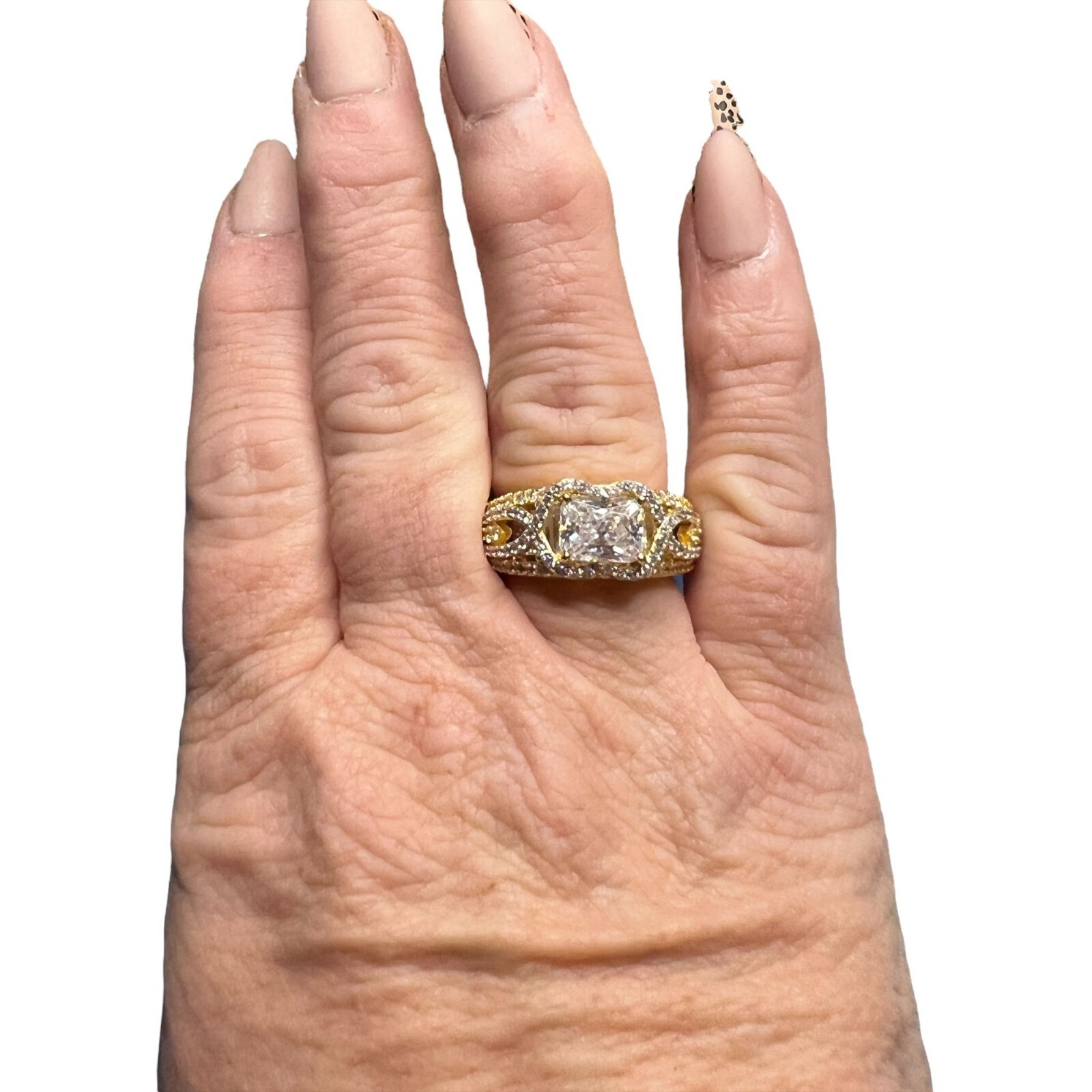 Palm Beach Jewelry Ring Gold Tone CZ Engagement Wedding Cocktail Size 9 NEW