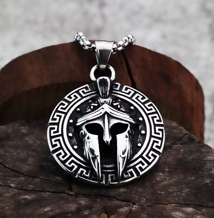 Silver Greek Spartan Warrior Helmet Pendant Necklace Chain Men’s Jewelry